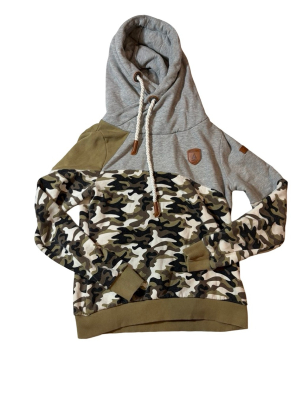 Wanakome Camo Colorblock Hoodie Gray Olive Pullover Sweatshirt M